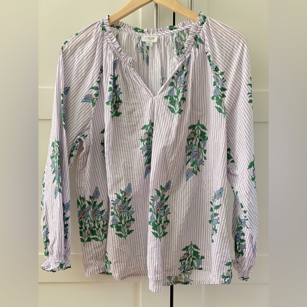 J. Crew Purple and Green Floral Blouse